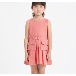 NEW KIDS GIRLS SIZE 4-5T PLEATED PINK COTTON DRESS BELT WAIST SLEEVELESS